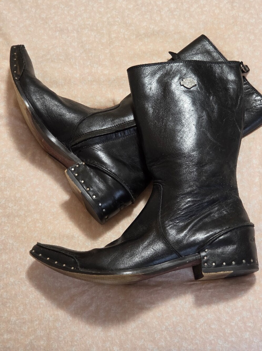 VTG Harley Davidson Black Leather Pointed Toe Studded 80s Western Boots Sz 6.5